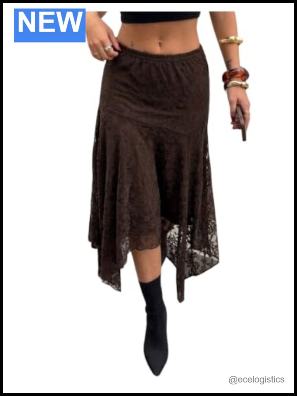 Floral Lace Midi Skirt Low Rise Asymmetrical Flowy Boho Western Y2k
